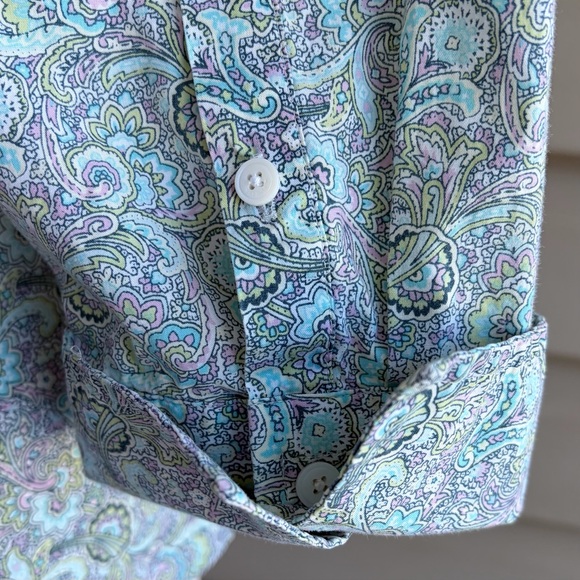 •Talbots• Paisley Stretch Poplin Button-Down Shirt – Size 14 - Picture 6 of 8